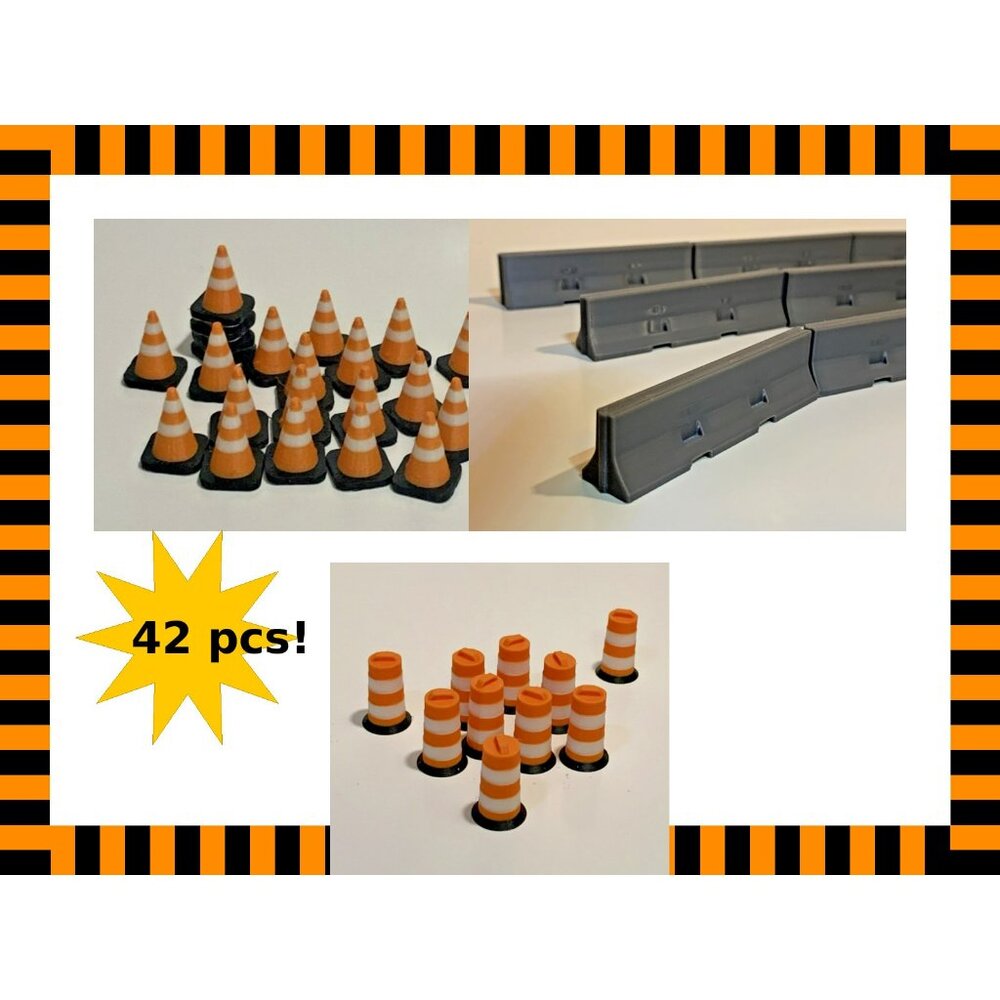 O Scale Roadwork Scenery Lot 42pc Barriers Cones Barrels 1:48 Train Layout SET